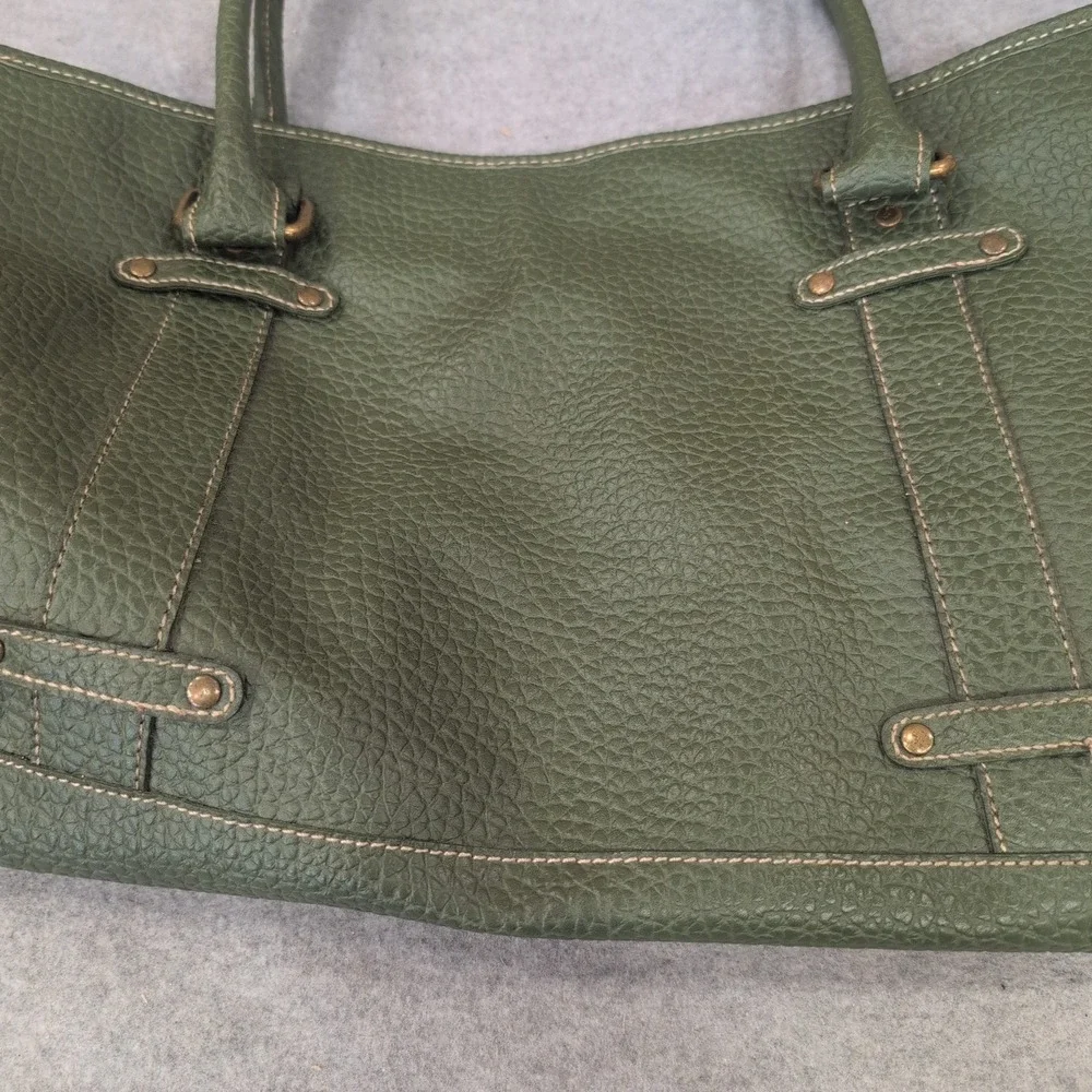 Estee Lauder Olive Green Pebbled Faux Leather Tote Bag with Cosmetic Pouch Set - Picture 2 of 7